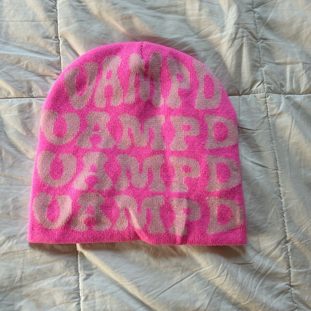 Vampd Hot Pink and Light Pink Beanie with Bold Lettering